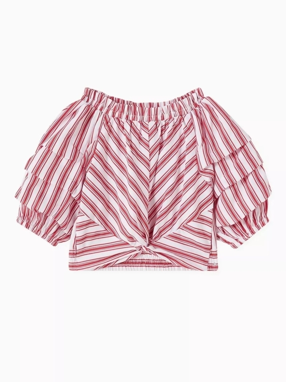 Habitual Red and White Striped Blouse with Front Tie